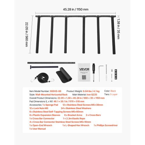 Surfboard Wall Mount, 5 Tiers Vertical Surfboard Rack for Storage and Display, Adjustable Metal Board Stand Organizer with Sponge Pad, Surf Board Holder for Snowboards, Kiteboards, Shortboard