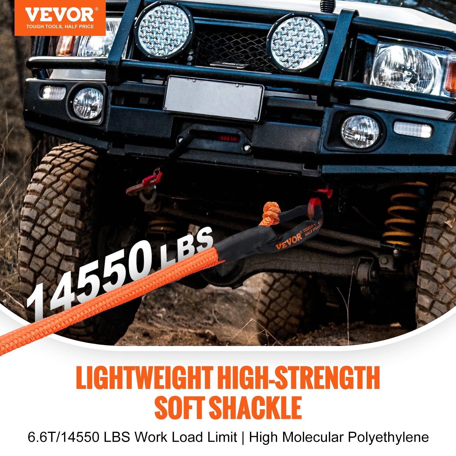 VEVOR Soft Shackle Synthetic Recovery Rope 2PCS 1/2"x22" 44092lbs Break Strength - Luminous Bear Shop