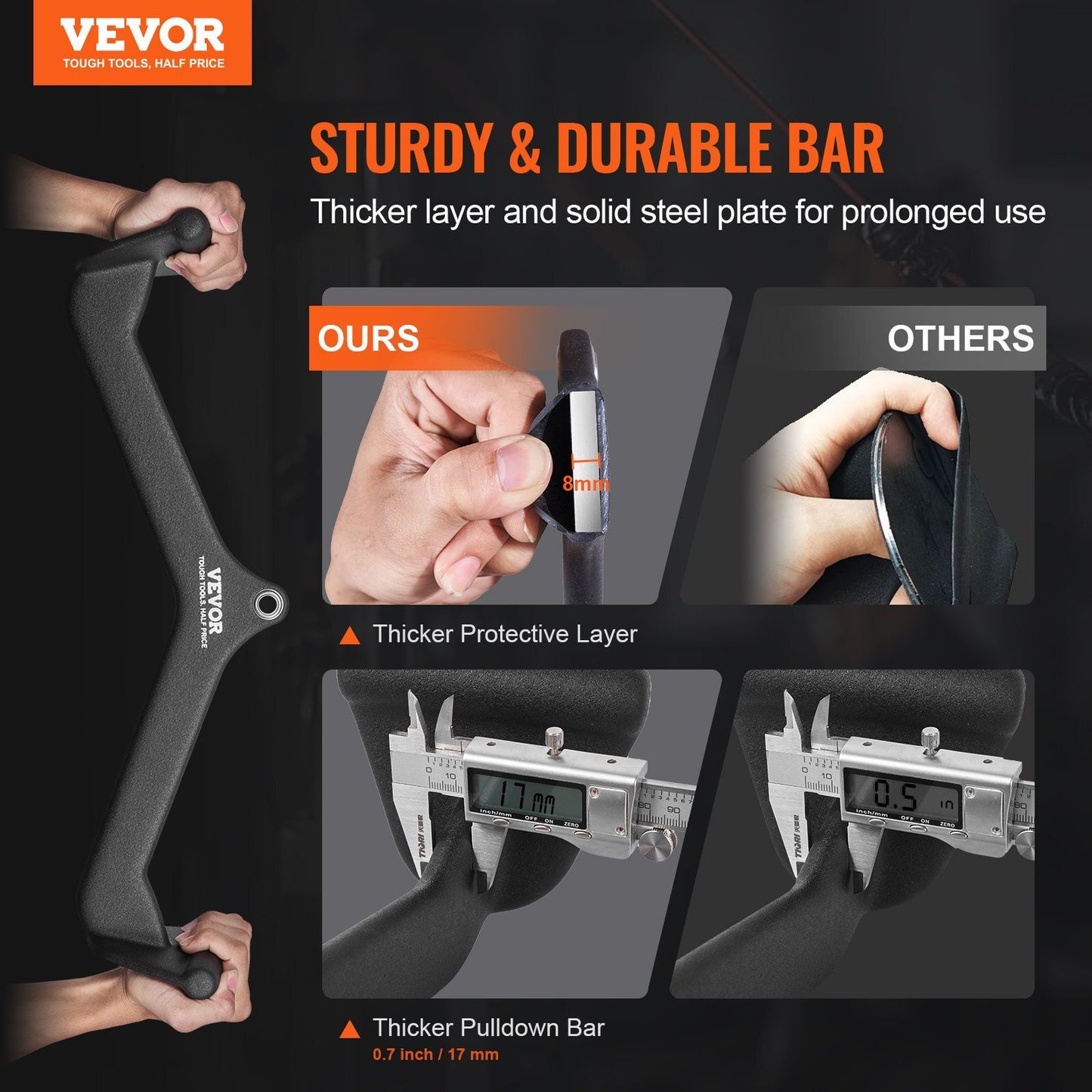VEVOR LAT Pulldown Attachments, Cable Machine Rowing T-bar V-bar 5 Set, Tricep Pull Down Bar, Back Strength Training Rubber Coated Handle Grip, Bicep Curl Tricep Lat Pulldown Bar for Home Gym Fitness