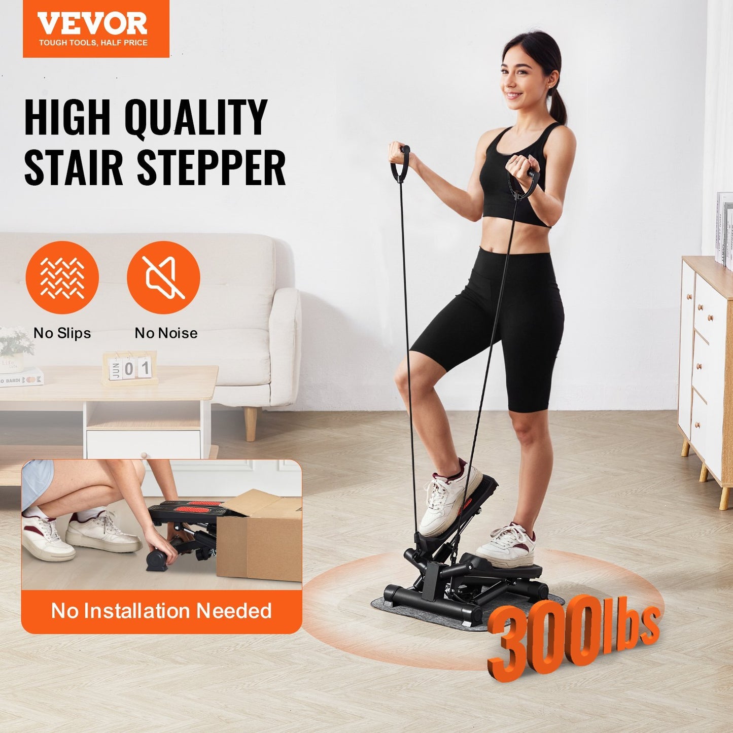 Stair Stepper, Mini Stepper for Exercise at Home, Hydraulic Fitness Twist Stepper with Resistance Bands, Full Body Workout Cardio Equipment, Stair Climber with LCD Monitor, 330LBS Load Capacity
