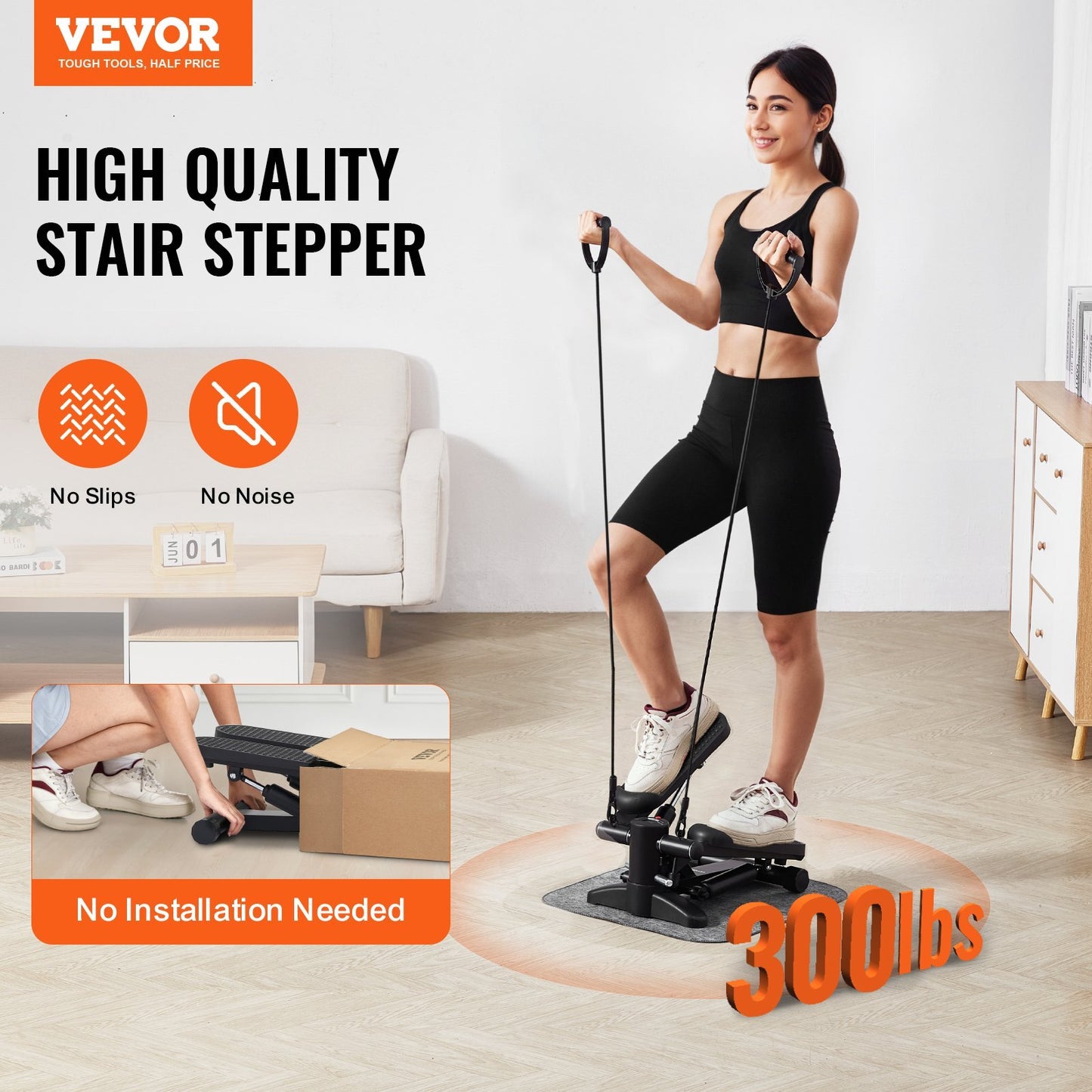 Stair Stepper, Mini Stepper for Exercise at Home, Hydraulic Fitness Stepper with Resistance Bands, Full Body Workout Cardio Equipment, Stair Climber with LCD Monitor, 330LBS Load Capacity