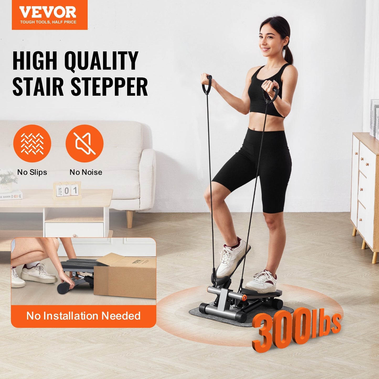 Stair Stepper, Mini Stepper for Exercise at Home, Hydraulic Fitness Stepper with Resistance Bands, Full Body Workout Cardio Equipment, Stair Climber with LCD Monitor, 330LBS Load Capacity
