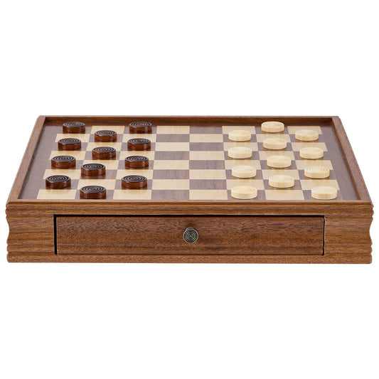 Solid Wood Chess Set, 15 inch  2-IN-1 Chess Checkers Game Set, Chess Board Games with Storage Drawer & Weighted Chess Checkers Pieces & 2 Queens, for Adults Kids Tournament Professional Beginner