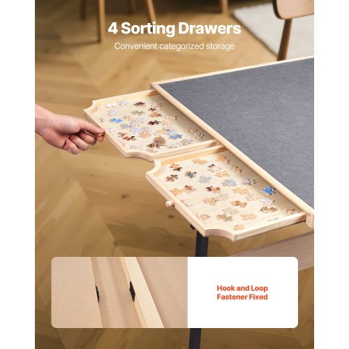 1500 Piece Puzzle Table with Legs, 4 Drawers and Cover, 34x25 in Portable Wooden Board with Wheels, Jigsaw Puzzle Accessories for Adults, Adjustable Height & 5-Tilting-Angle, Gift for Mom
