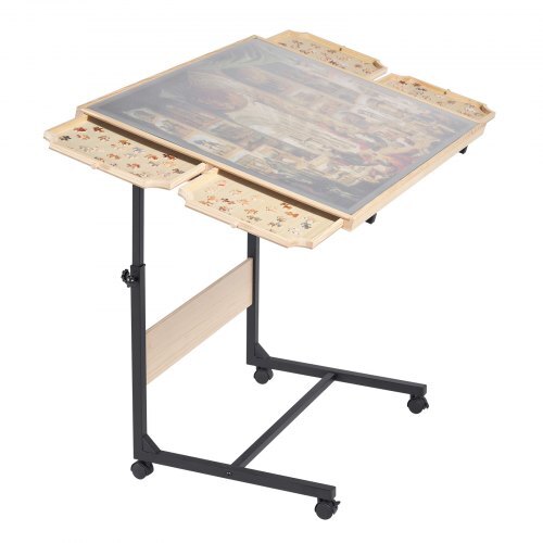 1500 Piece Puzzle Table with Legs, 4 Drawers and Cover, 34x25 in Portable Wooden Board with Wheels, Jigsaw Puzzle Accessories for Adults, Adjustable Height & 5-Tilting-Angle, Gift for Mom