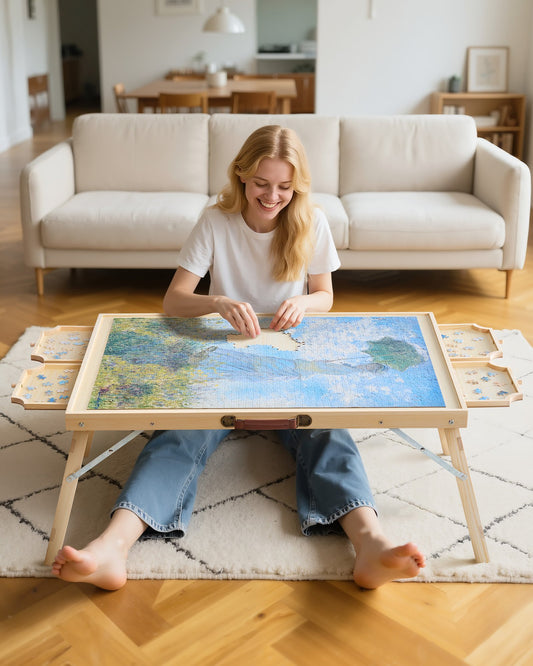 1500 Piece Puzzle Table with Folding Legs, 4 Drawers and Cover, 34x25 in Portable Wooden Board, Jigsaw Puzzle Accessories for Adults, Puzzle Organizer & Storage System, Birthday Gift for Mom