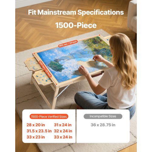 1500 Piece Puzzle Table with Folding Legs, 4 Drawers and Cover, 34x25 in Portable Wooden Board, Jigsaw Puzzle Accessories for Adults, Puzzle Organizer & Storage System, Birthday Gift for Mom