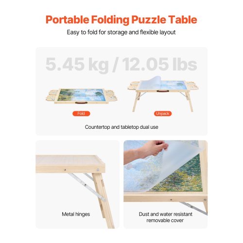 1500 Piece Puzzle Table with Folding Legs, 4 Drawers and Cover, 34x25 in Portable Wooden Board, Jigsaw Puzzle Accessories for Adults, Puzzle Organizer & Storage System, Birthday Gift for Mom