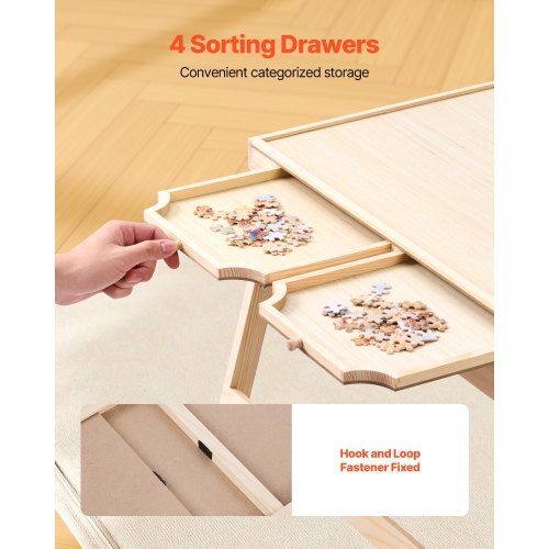 1500 Piece Puzzle Table with Folding Legs, 4 Drawers and Cover, 34x25 in Portable Wooden Board, Jigsaw Puzzle Accessories for Adults, Puzzle Organizer & Storage System, Birthday Gift for Mom