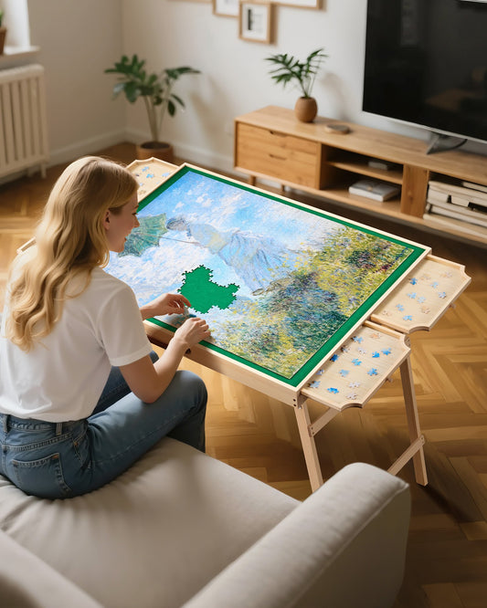 1500 Piece Puzzle Table with Folding Legs, 4 Drawers and Cover, 34x25 in Portable Wooden Board, Felt Surface Jigsaw Puzzle Accessories for Adults, Adjustable 6-Tilting-Angle, Gift for Mom