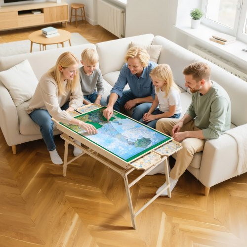 1500 Piece Puzzle Table with Folding Legs, 4 Drawers and Cover, 34x25 in Portable Wooden Board, Felt Surface Jigsaw Puzzle Accessories for Adults, Adjustable 6-Tilting-Angle, Gift for Mom