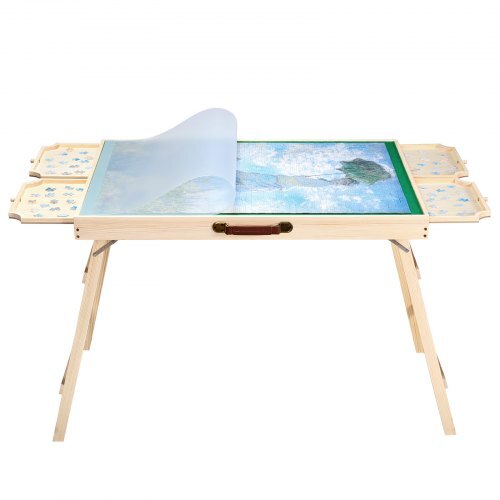 1500 Piece Puzzle Table with Folding Legs, 4 Drawers and Cover, 34x25 in Portable Wooden Board, Felt Surface Jigsaw Puzzle Accessories for Adults, Adjustable 6-Tilting-Angle, Gift for Mom