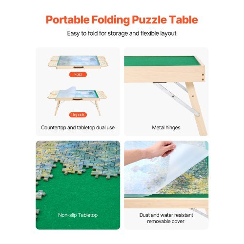 1500 Piece Puzzle Table with Folding Legs, 4 Drawers and Cover, 34x25 in Portable Wooden Board, Felt Surface Jigsaw Puzzle Accessories for Adults, Adjustable 6-Tilting-Angle, Gift for Mom