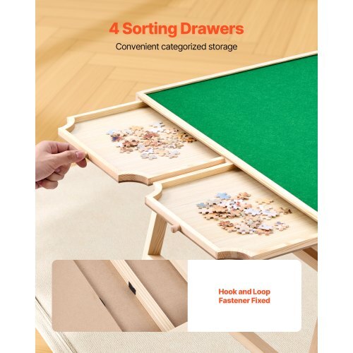 1500 Piece Puzzle Table with Folding Legs, 4 Drawers and Cover, 34x25 in Portable Wooden Board, Felt Surface Jigsaw Puzzle Accessories for Adults, Adjustable 6-Tilting-Angle, Gift for Mom