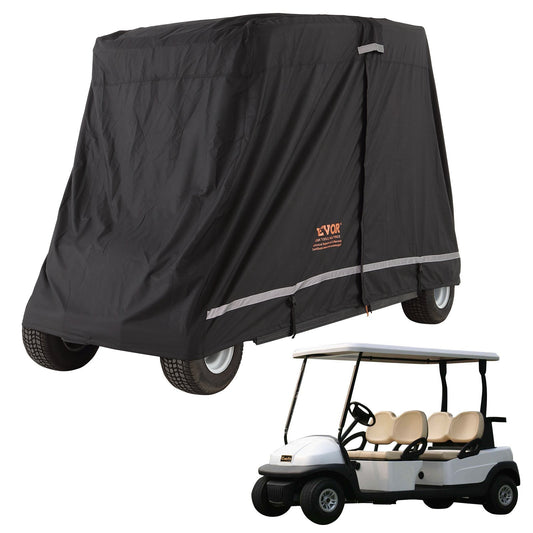 2+2 Passenger Golf Cart Cover, 600D Polyester Full Cover, Suitable for 2+2 Seats Golf Carts, Waterproof, Sunproof, and Dustproof Outdoor Golf Cart Cover with Three Zipper Doors, Black