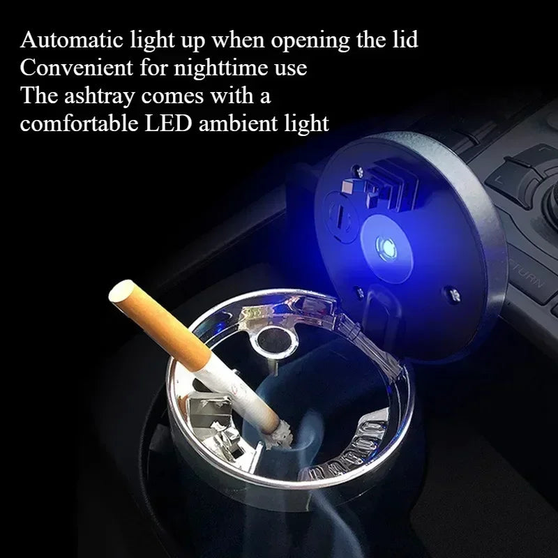 π Car Ashtray with Lid β Smell-Proof Portable Ashtray Cup with Blue LED Light & Fireproof Shell | One-Touch Open Auto Accessory