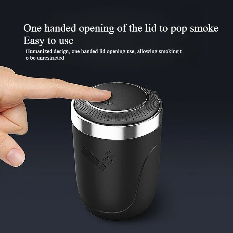 π Car Ashtray with Lid β Smell-Proof Portable Ashtray Cup with Blue LED Light & Fireproof Shell | One-Touch Open Auto Accessory