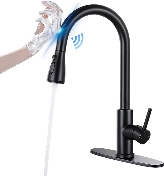 π€ Modern Touch-Sensitive Stainless Steel Kitchen Faucet β Matte Black Pull-Out Single Handle Mixer Tap for Hot & Cold Water