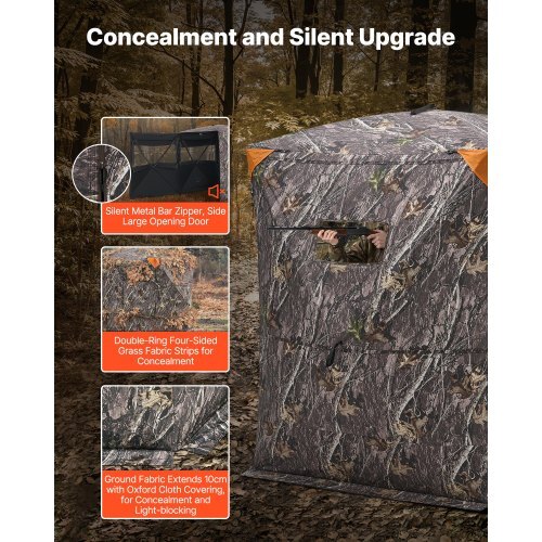 VEVOR Hunting Blind, 2-3 Person Thermal Ground Blinds with Tri-Leg Chair and Carrying Bag, Portable Camouflage Tent, Durable Concealed Shelter with Silent Zipper Door and Window, for Turkey Deer