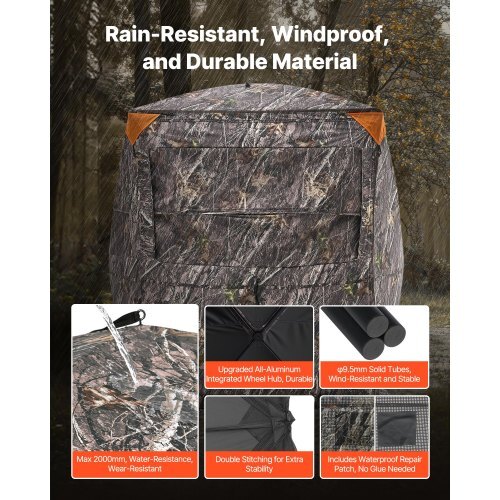 VEVOR Hunting Blind, 2-3 Person Thermal Ground Blinds with Tri-Leg Chair and Carrying Bag, Portable Camouflage Tent, Durable Concealed Shelter with Silent Zipper Door and Window, for Turkey Deer