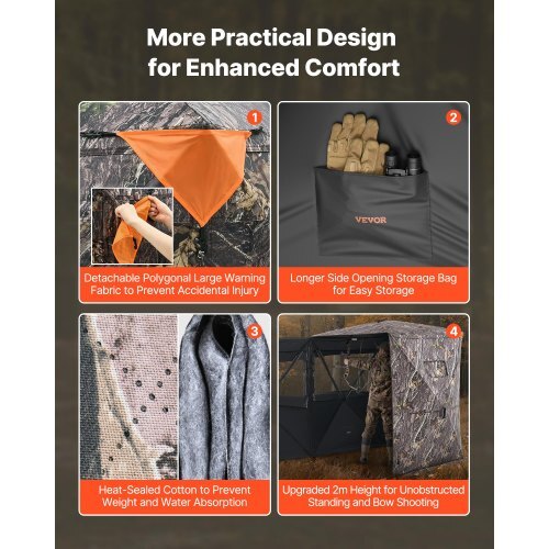 VEVOR Hunting Blind, 2-3 Person Thermal Ground Blinds with Tri-Leg Chair and Carrying Bag, Portable Camouflage Tent, Durable Concealed Shelter with Silent Zipper Door and Window, for Turkey Deer