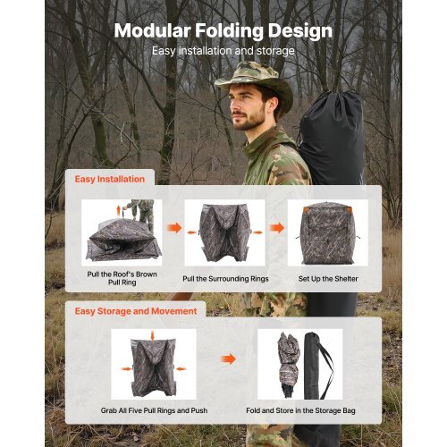 VEVOR Hunting Blind, 2-3 Person Thermal Ground Blinds with Tri-Leg Chair and Carrying Bag, Portable Camouflage Tent, Durable Concealed Shelter with Silent Zipper Door and Window, for Turkey Deer