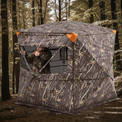 VEVOR Hunting Blind, 4-5 Person See Through Ground Blinds with Carrying Bag, 360 Degree Portable Camouflage Tent, Durable Concealed Shelter with Silent Zipper Door and Window, for Turkey and Deer