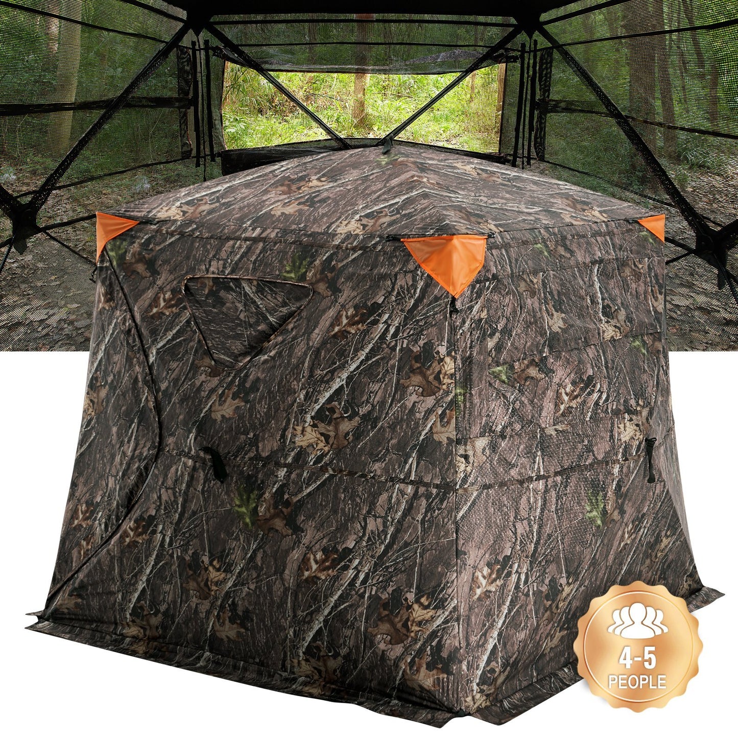 VEVOR Hunting Blind, 270? See Through Ground Blind, 4-5 Person Pop Up Deer Blind for Hunting with Carrying Bag, Portable Resilient Hunting Tent, One-Way See-Through Mesh for Turkey and Deer Hunting