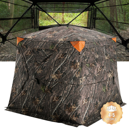 Hunting Blind, 270 See Through Ground Blind, 4-5 Person Pop Up Deer Blind for Hunting with Carrying Bag, Portable Resilient Hunting Tent, One-Way See-Through Mesh for Turkey and Deer Hunting