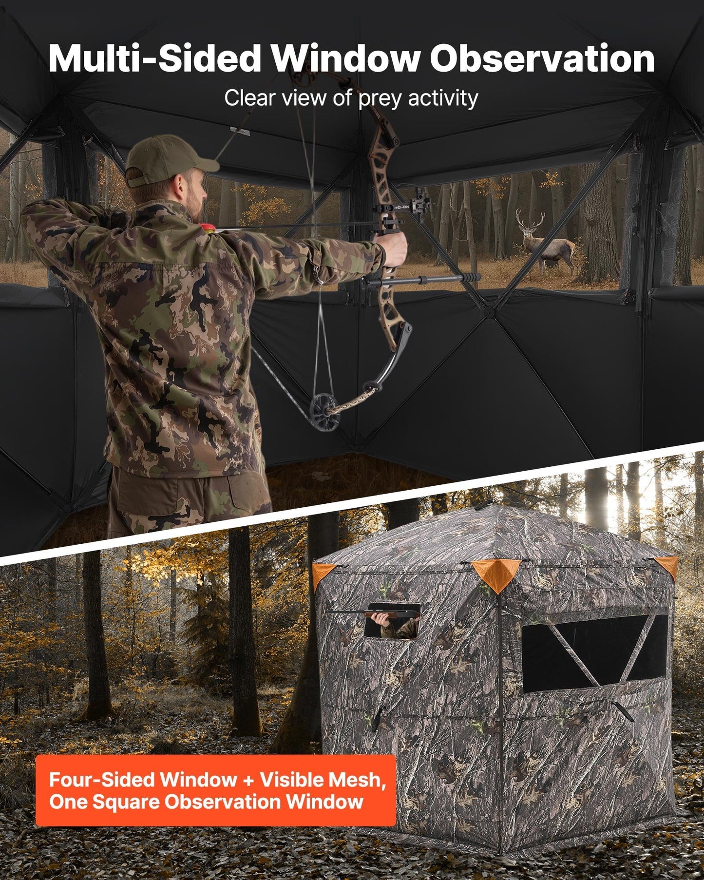 VEVOR Hunting Blind, 6-7 Person Ground Blinds with Carrying Bag, Portable Camouflage Tent, Reinforced Durable Concealed Shelter with Silent Zipper Door and Window, for Turkey and Deer