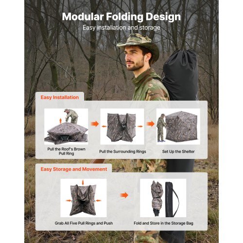 VEVOR Hunting Blind, 6-7 Person Ground Blinds with Carrying Bag, Portable Camouflage Tent, Reinforced Durable Concealed Shelter with Silent Zipper Door and Window, for Turkey and Deer