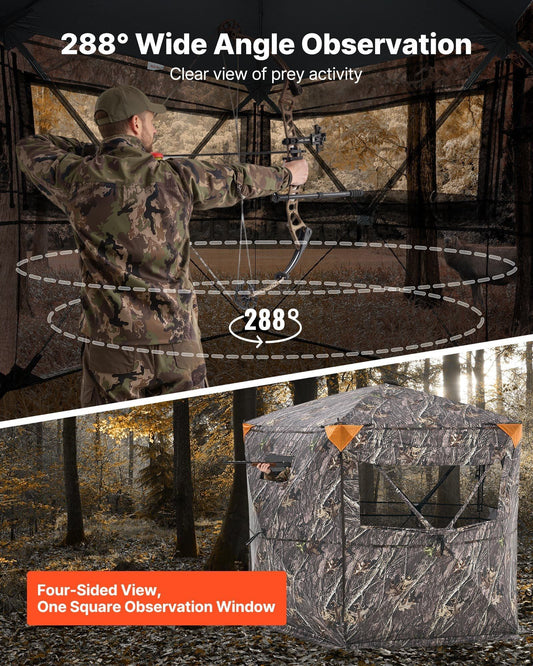 Hunting Blind, 6-7 Person, 288 Degree 5 Side See-Through Ground Blinds with Carrying Bag, Portable Camouflage Tent, Durable Concealed Shelter with Silent Zipper Door and Window, for Turkey Deer