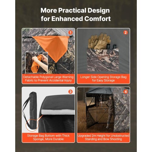 VEVOR Hunting Blind, 6-7 Person, 288 Degree 5 Side See-Through Ground Blinds with Carrying Bag, Portable Camouflage Tent, Durable Concealed Shelter with Silent Zipper Door and Window, for Turkey Deer