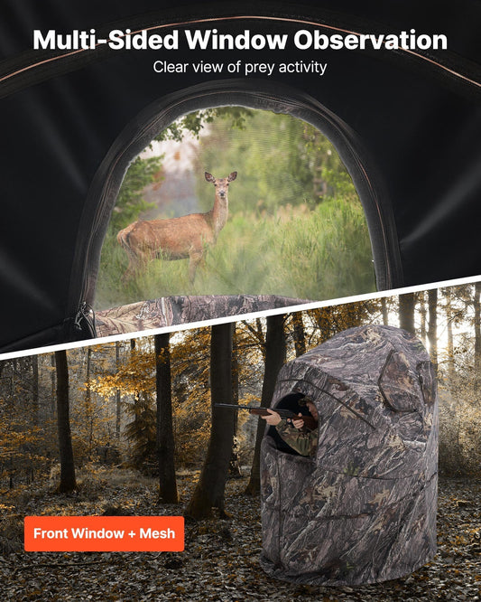 Hunting Blind, Single Person Ground Blinds with Carrying Bag, Portable Camouflage Tent, Reinforced Durable Concealed Shelter with Silent Zipper Door and Window, for Turkey and Deer