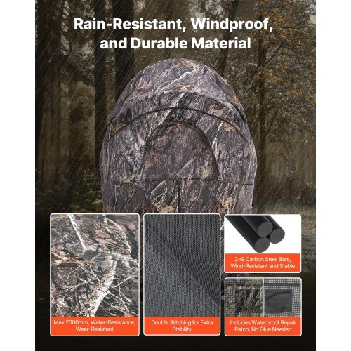 Hunting Blind, Single Person Ground Blinds with Carrying Bag, Portable Camouflage Tent, Reinforced Durable Concealed Shelter with Silent Zipper Door and Window, for Turkey and Deer