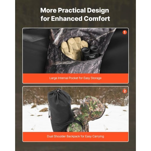 VEVOR Hunting Blind, Single Person Ground Blinds with Carrying Bag, Portable Camouflage Tent, Reinforced Durable Concealed Shelter with Silent Zipper Door and Window, for Turkey and Deer