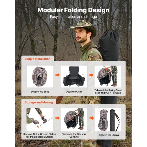 VEVOR Hunting Blind, Single Person Ground Blinds with Carrying Bag, Portable Camouflage Tent, Reinforced Durable Concealed Shelter with Silent Zipper Door and Window, for Turkey and Deer