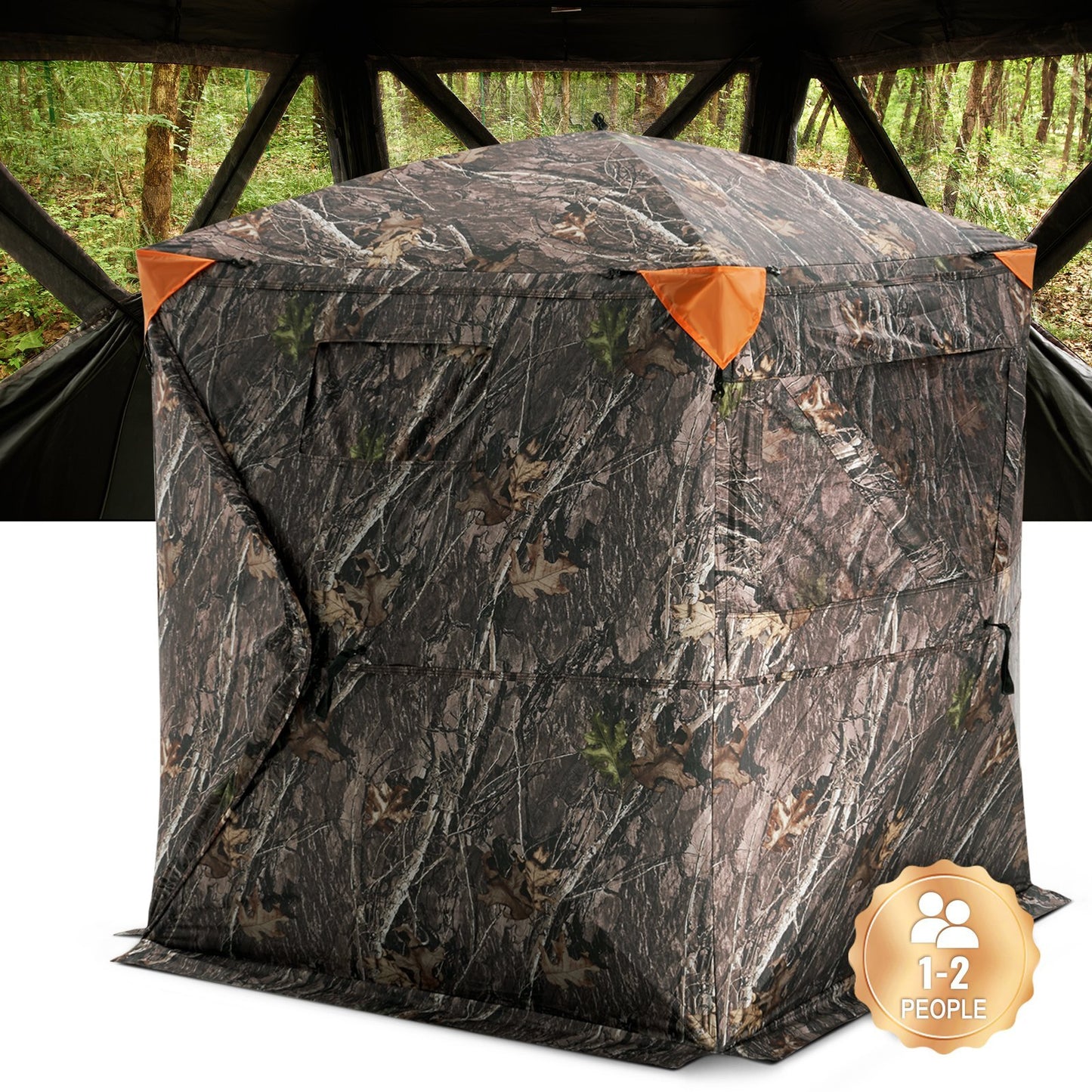 VEVOR Hunting Blind, 270 Ground Blind, 1-2 Person Pop Up Deer Blind for Hunting with Carrying Bag, Portable Resilient Hunting Tent, 3 Horizontal Windows for Turkey and Deer Hunting