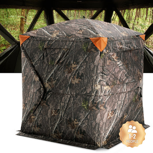 Hunting Blind, 270 Ground Blind, 1-2 Person Pop Up Deer Blind for Hunting with Carrying Bag, Portable Resilient Hunting Tent, 3 Horizontal Windows for Turkey and Deer Hunting