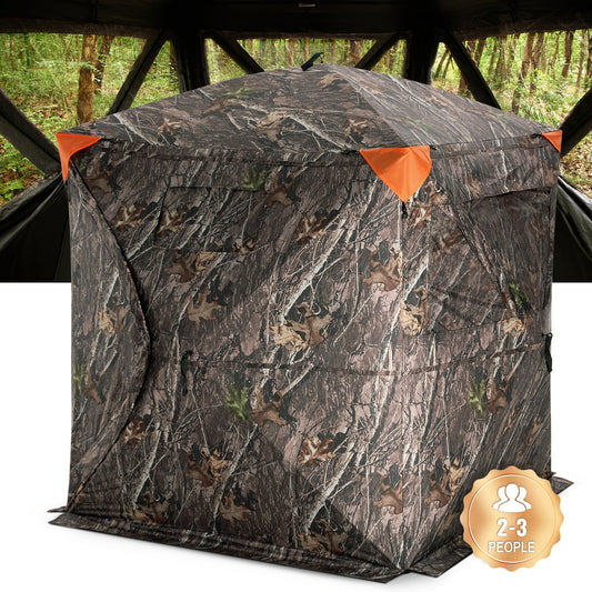 Hunting Blind, 270 See Through Ground Blind, 2-3 Person Pop Up Deer Blind for Hunting with Carrying Bag, Portable Resilient Hunting Tent, 3 Horizontal Windows for Turkey and Deer Hunting