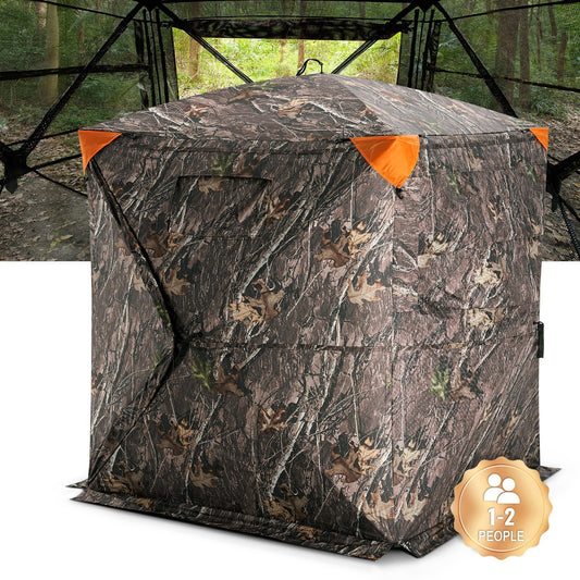 Hunting Blind, 270 See Through Ground Blind, 1-2 Person Pop Up Deer Blind for Hunting with Carrying Bag, Portable Resilient Hunting Tent, One-Way See-Through Mesh for Turkey and Deer Hunting