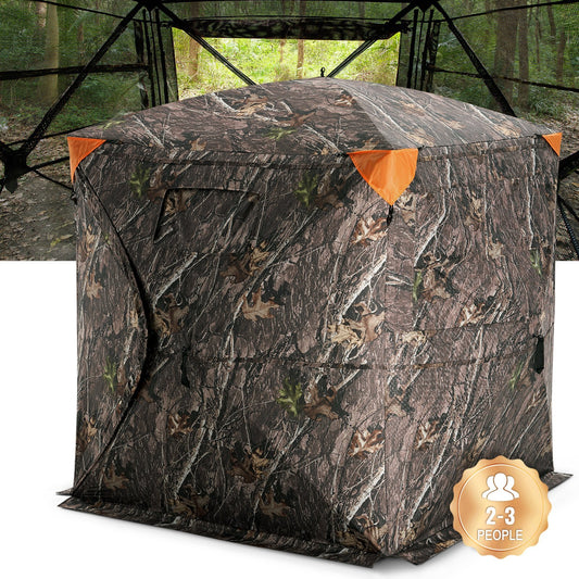 Hunting Blind, 270 See Through Ground Blind, 2-3 Person Pop Up Deer Blind for Hunting with Carrying Bag, Portable Resilient Hunting Tent, One-Way See-Through Mesh for Turkey and Deer Hunting