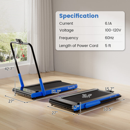 3-in-1 3HP Folding Treadmill with Smart Apps Remote Control and Speakers-Navy - Color: Navy