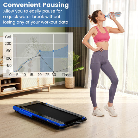 3-in-1 3HP Folding Treadmill with Smart Apps Remote Control and Speakers-Navy - Color: Navy