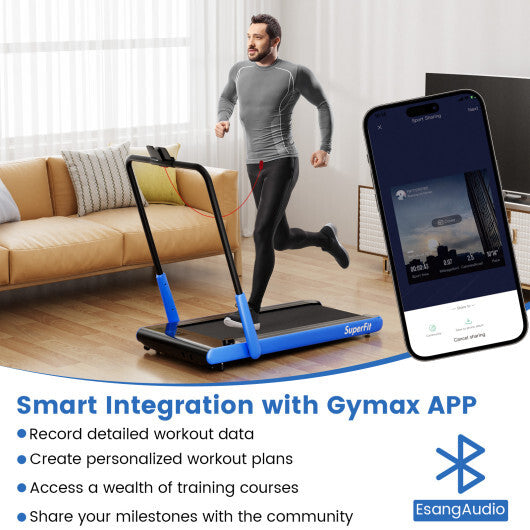 3-in-1 3HP Folding Treadmill with Smart Apps Remote Control and Speakers-Navy - Color: Navy