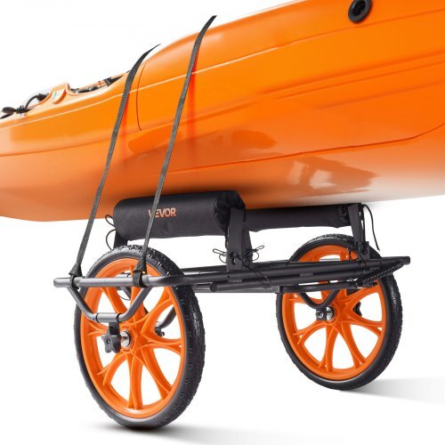 Kayak Cart, 330 lbs Load Capacity, Canoe Cart Dolly with 15-inch Solid Rubber Tires & Kickstand, Assembles & Disassembles Within Seconds, Paddle Board Trolley for Kayaks, Canoes, Paddleboards