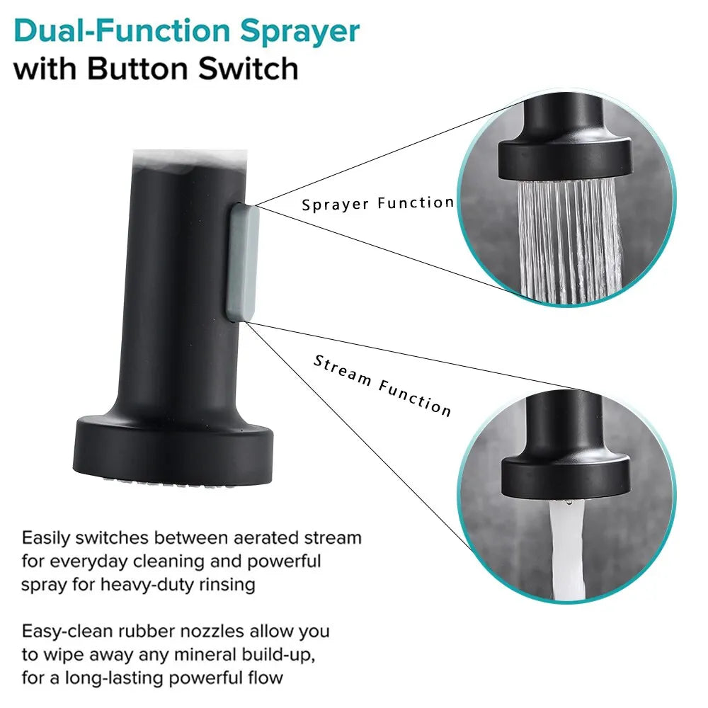 π° Pull-Down Kitchen Faucet β Matte Black Brass Spring Faucet with Dual Mode Nozzle | Hot & Cold Mixer Tap for Single-Hole Sink Installation