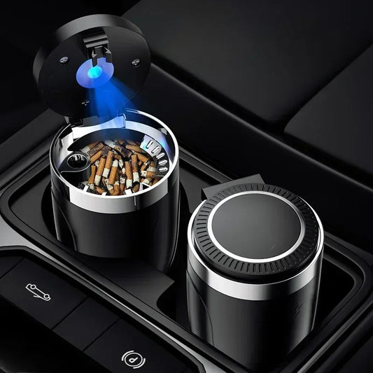 π Car Ashtray with Lid β Smell-Proof Portable Ashtray Cup with Blue LED Light & Fireproof Shell | One-Touch Open Auto Accessory