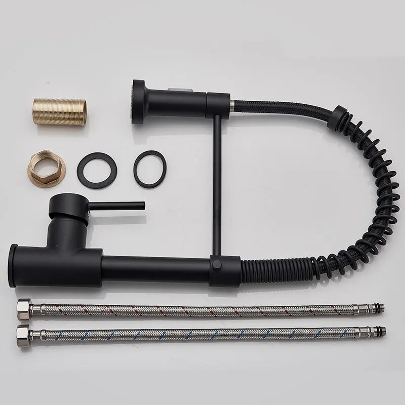 π° Pull-Down Kitchen Faucet β Matte Black Brass Spring Faucet with Dual Mode Nozzle | Hot & Cold Mixer Tap for Single-Hole Sink Installation
