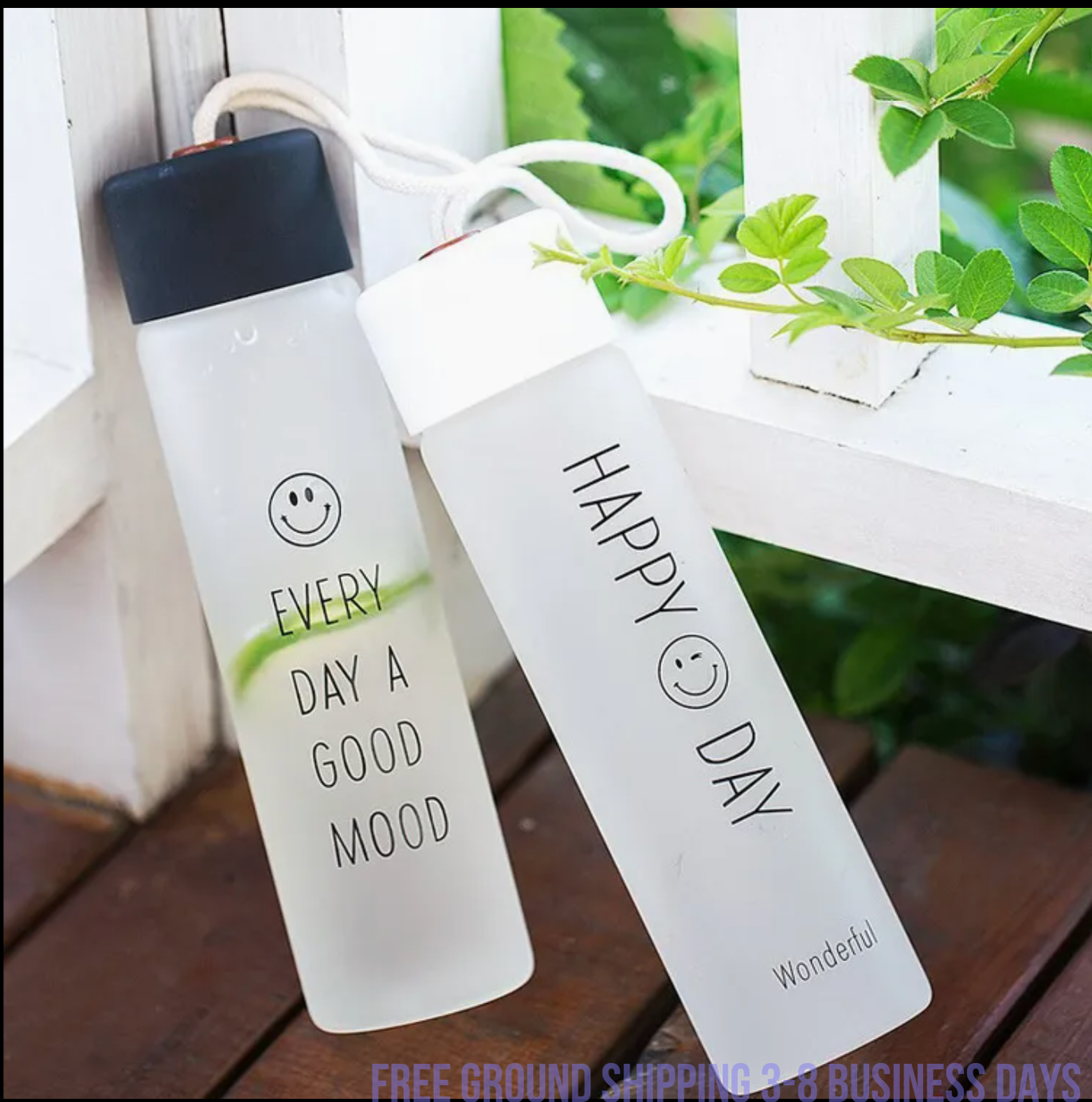 Set of 4 Glass Water Bottles – Cute Smiling Face Design, Stylish & Durable. Ship from USA